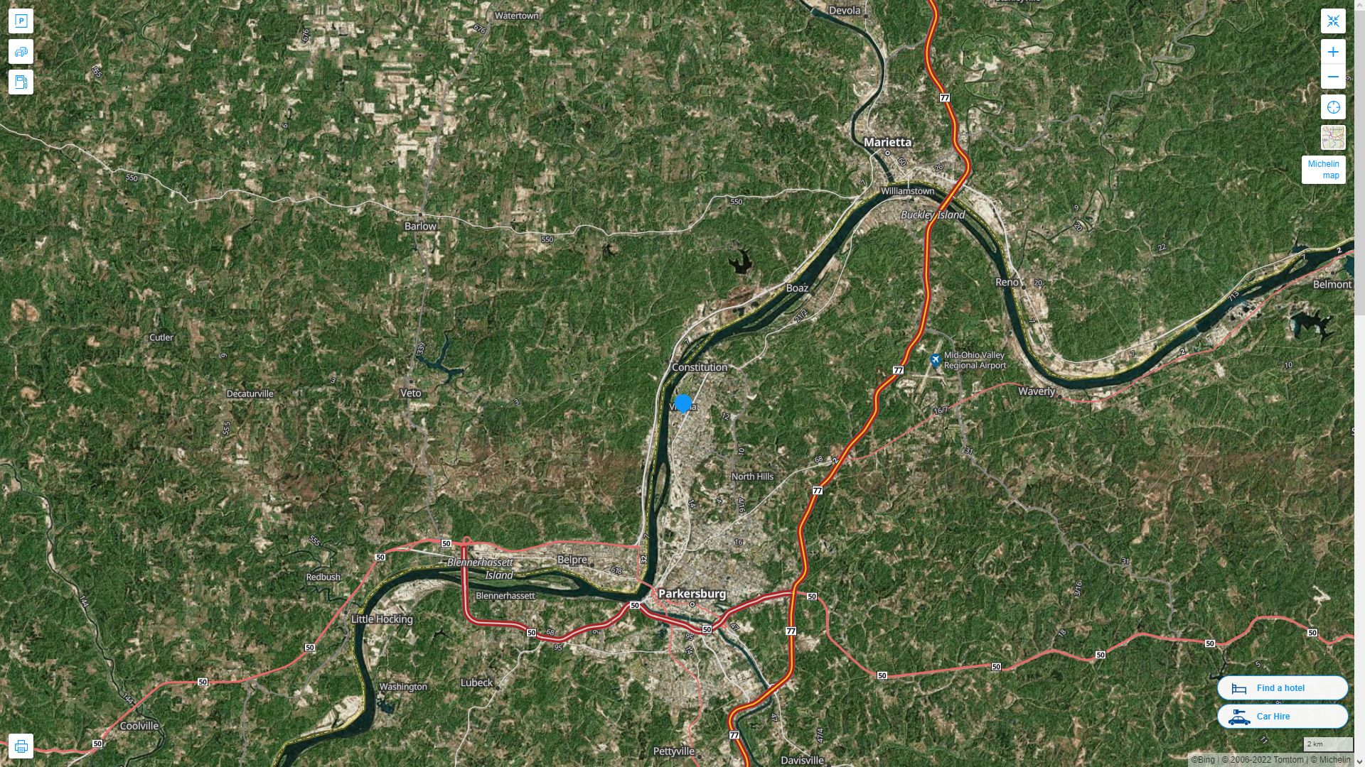 Vienna West Virginia Highway and Road Map with Satellite View